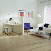 Trennwand teilt eine Arbeitsecke im Wohnzimmer ab